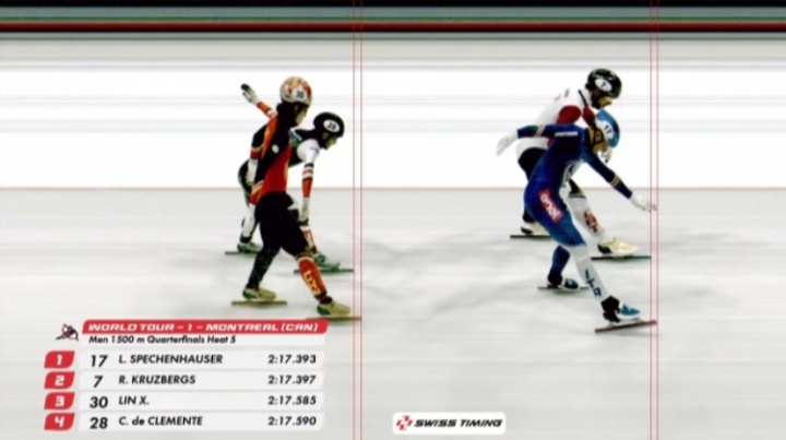 惊险！林孝埈0.005秒绝杀美国选手，闯入短道世巡赛1500米半决赛