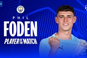 远射双响！福登当选曼城vs多特全场最佳球员